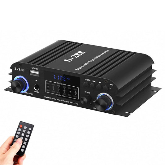 Facmogu S-288 4 CH Bluetooth 5.0 Home Audio Amplifier, RMS 45Wx4, Max 600W HiFi Stereo Power Amplifier USB, SD, FM Class D Speaker Amp for Home Theater Karaoke, with Power Adapter & Remote Control