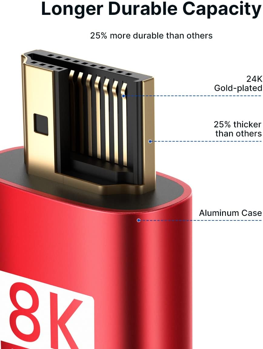 JSAUX 8K HDMI Cable 2.1 6ft 6 Pack, 48Gbps High Speed HDMI Cable Braided HDMI Cord, 4K 120Hz 144Hz, 8K 60Hz, Ultra HD, 2K, 1080P, 3D, eARC Compatible with Laptop UHD TV Gaming Monitor PS5 PS4 -Red