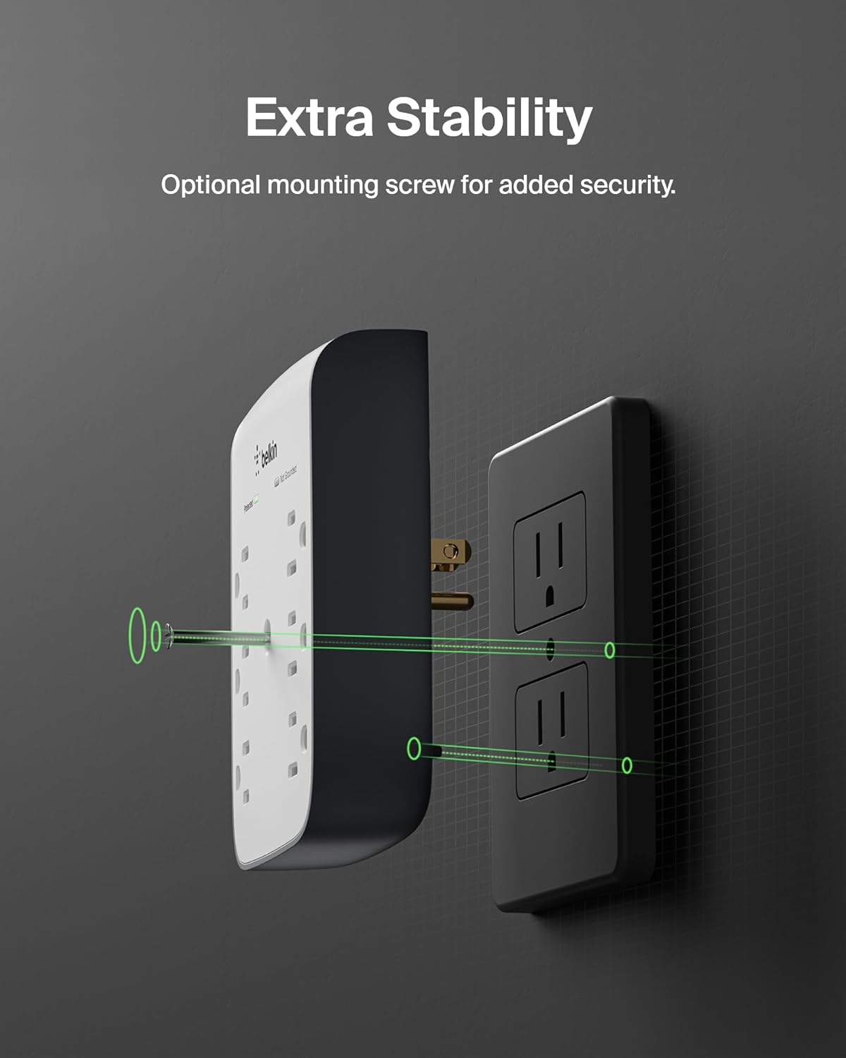 Belkin 6-Outlet Wall Surge Protector w/ 2 USB-A Ports, Wall-Mountable Surge Protector for Home, Office, Travel, Computer Desktop, Laptop, Phone Charger, & More - 900 Joules of Protection