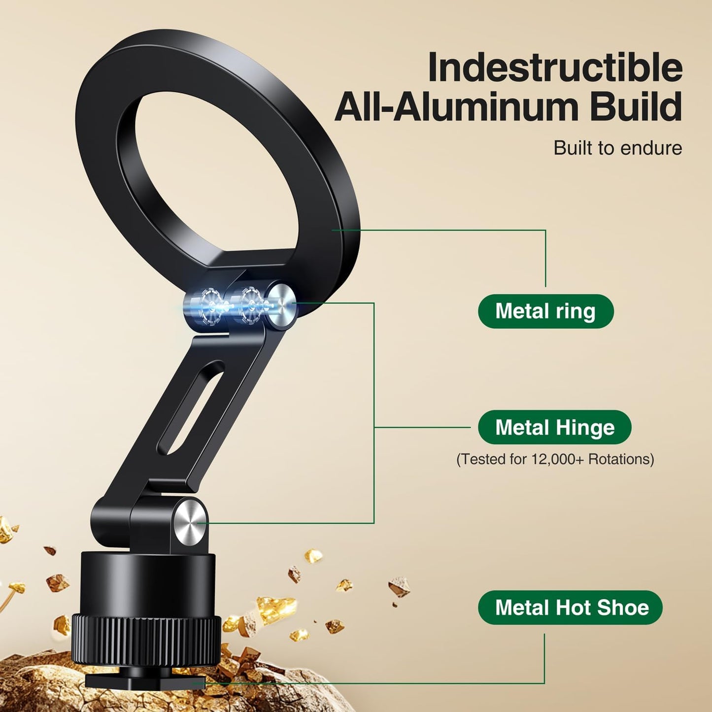 elitehood Magnetic Magsafe Tripod Phone Mount Holder, Foldable Phone Holder for Tripod Attachment with 1/4” Screw & Cold Shoe, All Aluminum iPhone Mount Adapter for Recording Shooting Vlogging