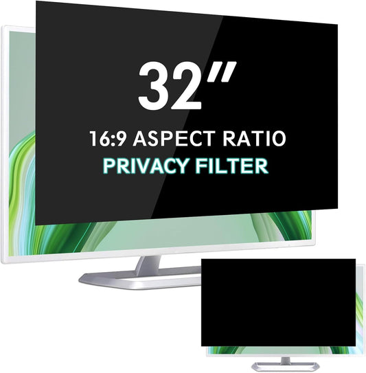 FILMEXT 32 inch Privacy Screen Filter for 16:9 Computer Widescreen Monitor, Removable 32 in Anti Blue Light Anti Glare Anti Spy Privacy Filter Shield-(27 5/8×15 5/8)