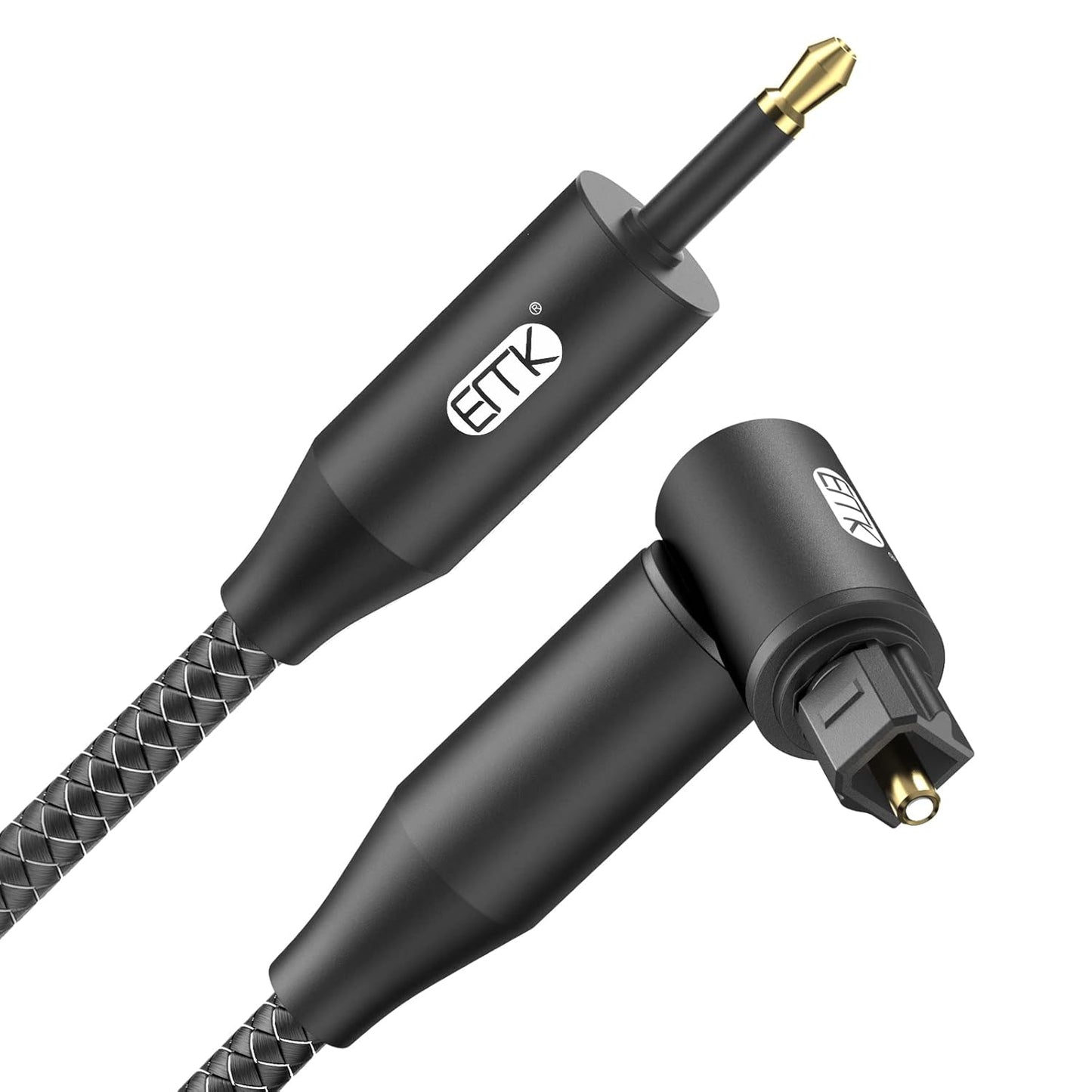 EMK Premium 90° Toslink to Mini Toslink Cable (5Ft/1.5M) - Right Angle Optical to 3.5mm Digital Optic Audio Cable for Soundbars, Home Theater - SPDIF Compatible, Black