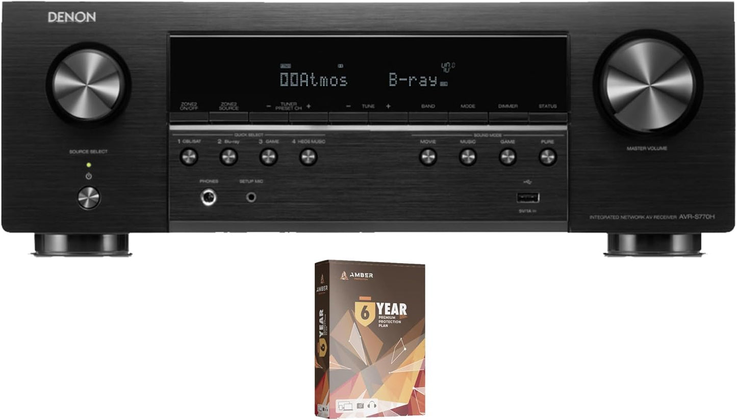 Denon AVR-S770H 7.2ch 8K Smart AV Receiver with Voice Control and DTS:X with 6 Year Amber Protection Plan (2023)