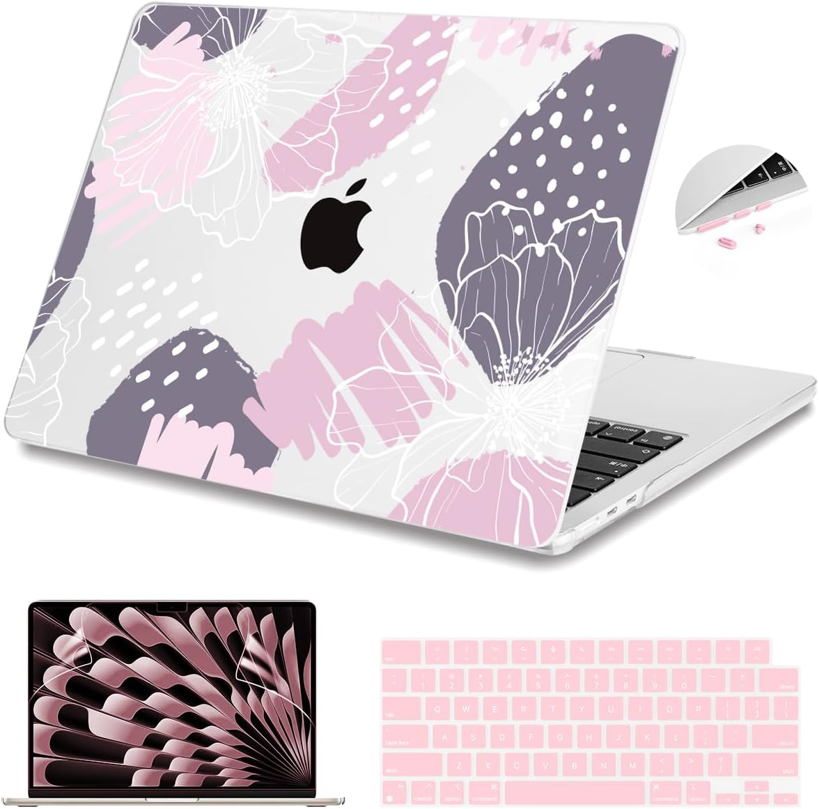 Teryeefi Compatible with M4 M3 M2 MacBook Air 15 Inch 2024 2023 Case Model A3241 A3114 A2941 with Liquid Retina Display, Protective Plastic Hard Shell Cover with Keyboard Cover - Abstract Flowers-A