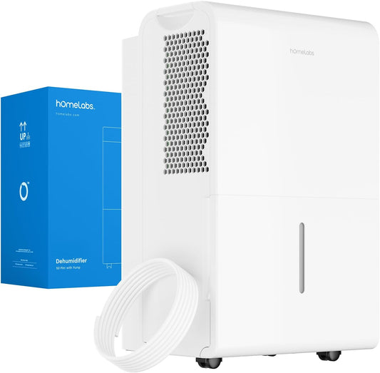 hOmeLabs 50 Pint Wi-Fi Dehumidifier with Pump for up to 7,000 Sq Ft (MAX 120 Pint at 95°F, 90% RH) – High Capacity Moisture Removal for Large Rooms, Offices, and Basements