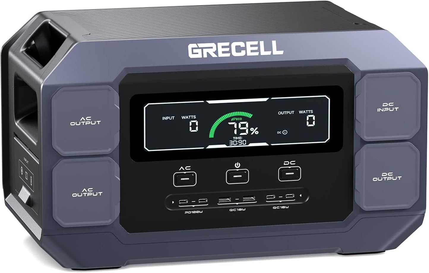 GRECELL Solar Generator 2200W Portable Power Station 1126Wh (4800W Peak), 1.25Hrs Fast Charging, LiFePO4 Battery Pack with 4×2200W AC Outlets, 2×PD 100W, Solar Generator for Home Use Outdoor RV