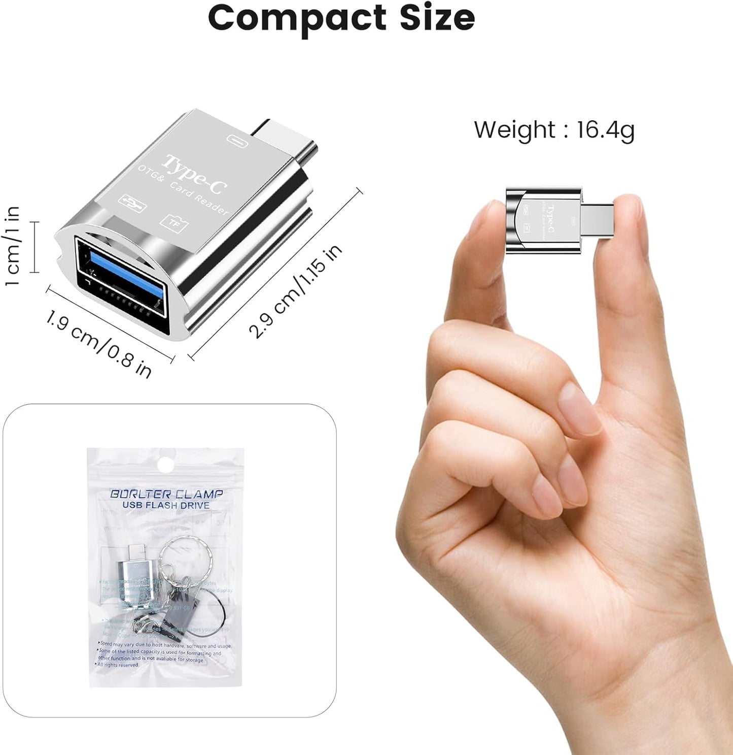 BORLTER CLAMP USB C Micro SD Card Reader,Type C SD Card Reader for iPhone 15,2 in 1 Square Card Reader Adapter with USB Adapter Travel Essentials Camera Viewer,MacBook, Laptops, Tablets, Smartphones.