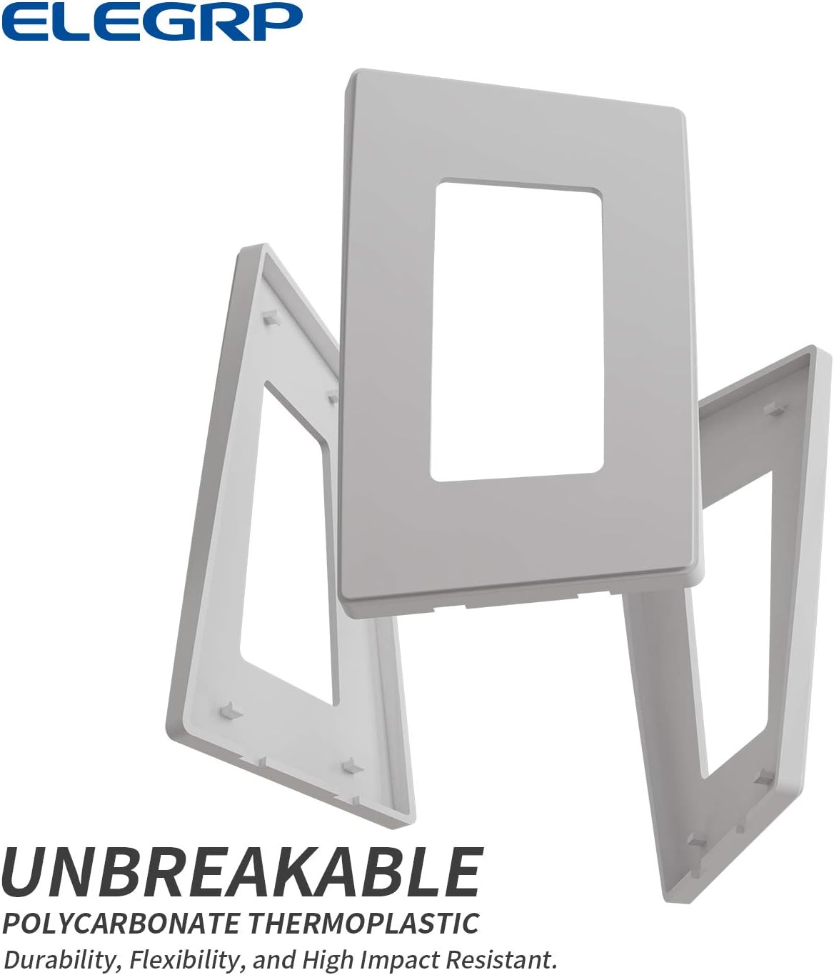 ELEGRP Matte White 1-Gang Screwless Decorative Wall Plates, Standard Size Unbreakable Thermoplastic Faceplate Cover for Decorator Receptacle Outlet Switch, UL Listed (10 Pack)