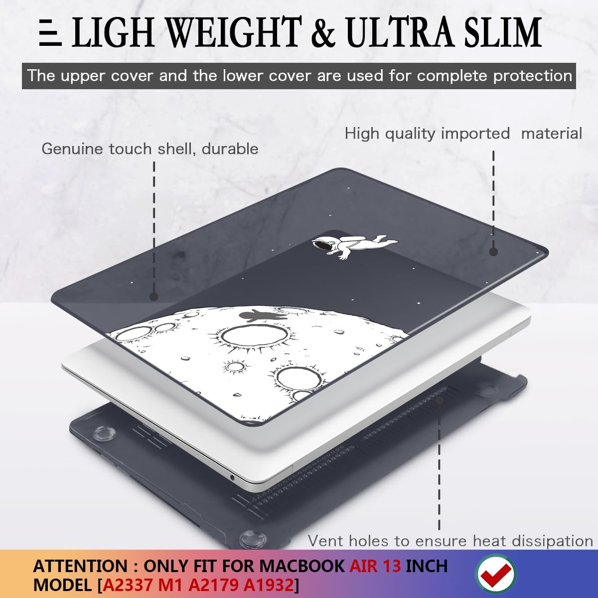 CISSOOK Case Compatible with MacBook Air 13 Inch 2021 2020 2019 2018 Release Model A2337 M1 A2179 A1932, Clear Black Hard Shell with Keyboard Cover for MacBook Air13 2020 with Touch ID, Astronaut