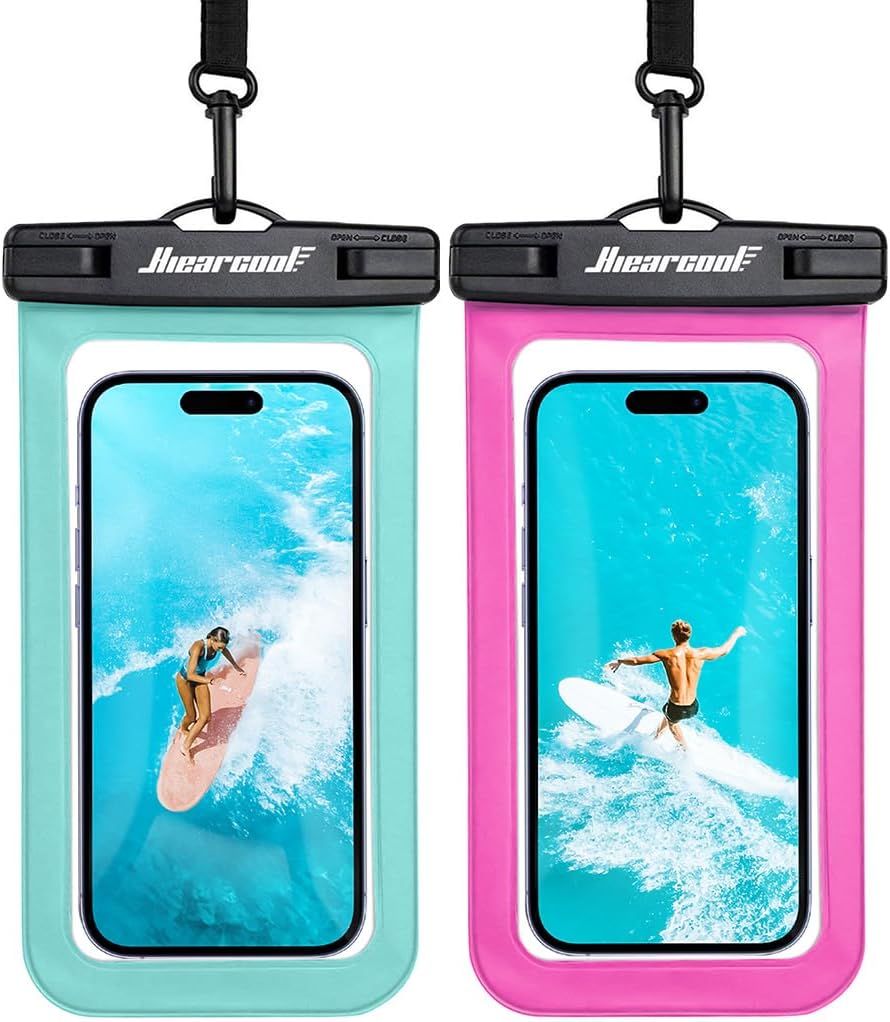 Hiearcool Waterproof Phone Pouch,Waterproof Phone Case for iPhone 16 15 14 13 Pro Max,IPX8 Phone Waterproof Pouch for Beach Cruise Ship Travel Essentials Green&Bright Red-2Pack