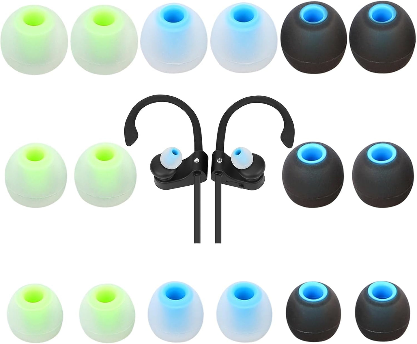 Earbud Tips Ear Bud Tips Soft Anti Slip Washable and Reusable Silicone Replacement Earbud Tips Fit Most in-Ear Earbuds(Inner Hole 3.8mm -5.1mm) 18pcs S M L