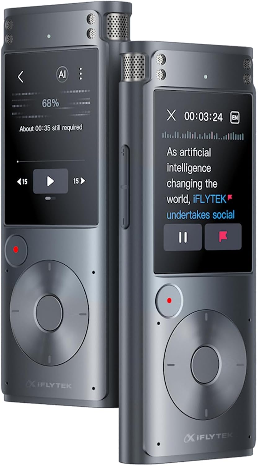 iflytek Offline Voice Recorder with AI Transcription,Recording Device with Playback Secure Digital 5-Language Voice-to-Text, Noise Reduction, AI Voice Recorder for Meetings, Interviews, Learning