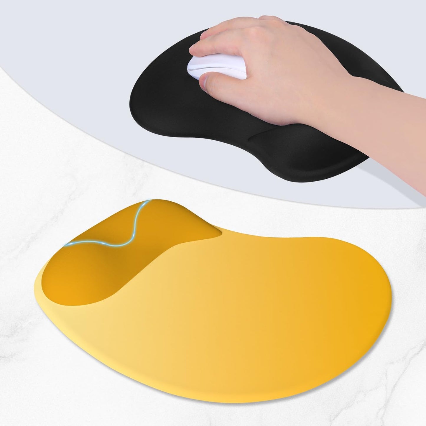 ITNRSIIET Ergonomic Mouse Pad, Cushioned Gel Wrist Rest, Non-Slip Base, Smooth Surface, Cute Multi-Color, 9.5 x 8.2 in, Yellow Gradient