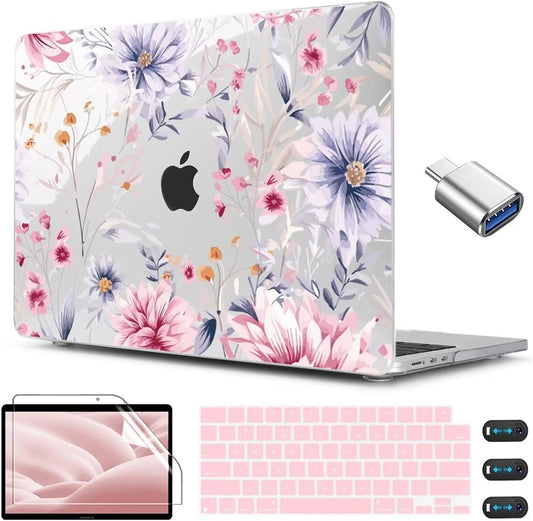 CISSOOK Flower Case for MacBook Air 13.6 Inch M4 M3 M2 Chip Model A3240 A3113 A2681, Plastic Shell Cover with Keyboard Cover Screen Protector for MacBook Air 13 2022-2025, Flowers Watercolor