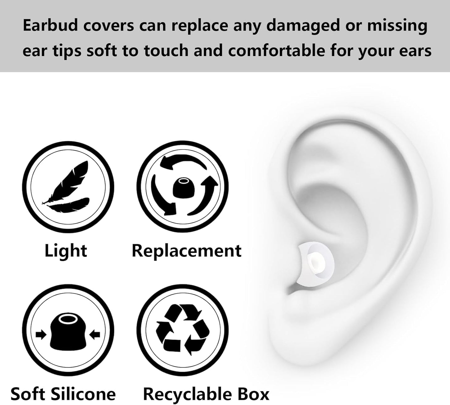Earbud Replacement Tips Silicone Earbud Tips Ear Tips Fit for in-Ear Headphones (Inner Hole 3.8mm -5.1mm) Earbud Rubber Tips Earbud Covers 9 Pairs