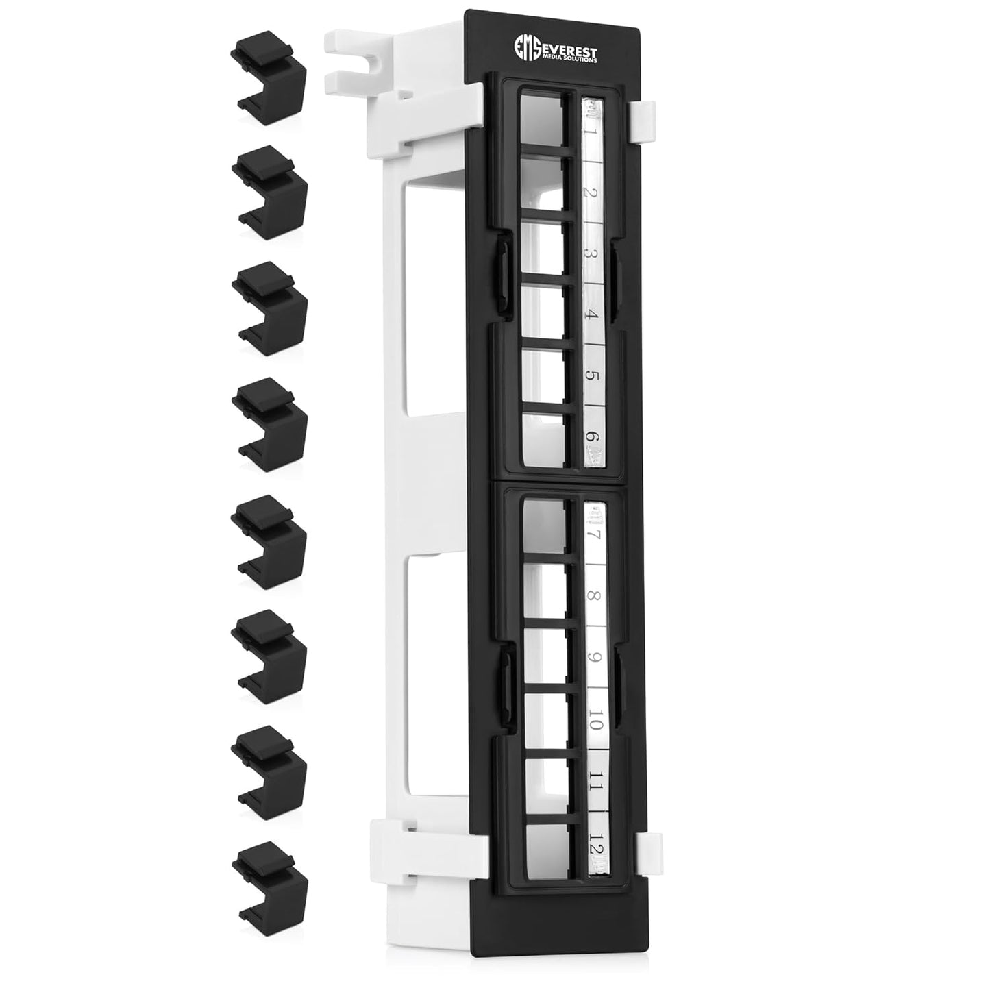 Everest Media 12-Port Keystone Patch Panel (4-Pack) - Removable 6-Port Panels - with 89D Wall Mount Bracket - Vertical/Horizontal Installation - 8 Blank Keystone Jack Inserts Included