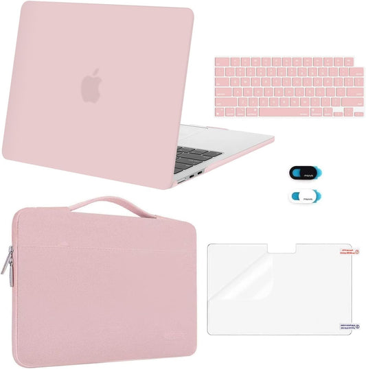 MOSISO Compatible with MacBook Air 13 inch Case 2025 2024 2023 2022 M4 A3240 M3 A3113 M2 A2681, Hard Shell&Sleeve Bag&Keyboard Skin&Webcam Cover&Screen Film for MacBook Air 13.6 inch, Baby Pink