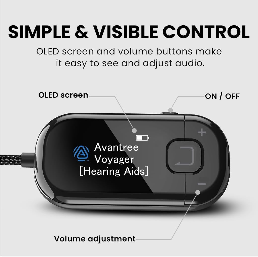 Avantree Voyager HA - Auracast Transmitter for Hearing Aids with Display & Volume Control, LE Audio, Bluetooth 5.4, Qualcomm Chip, Firmware Upgradeable, AUX for TV, PC
