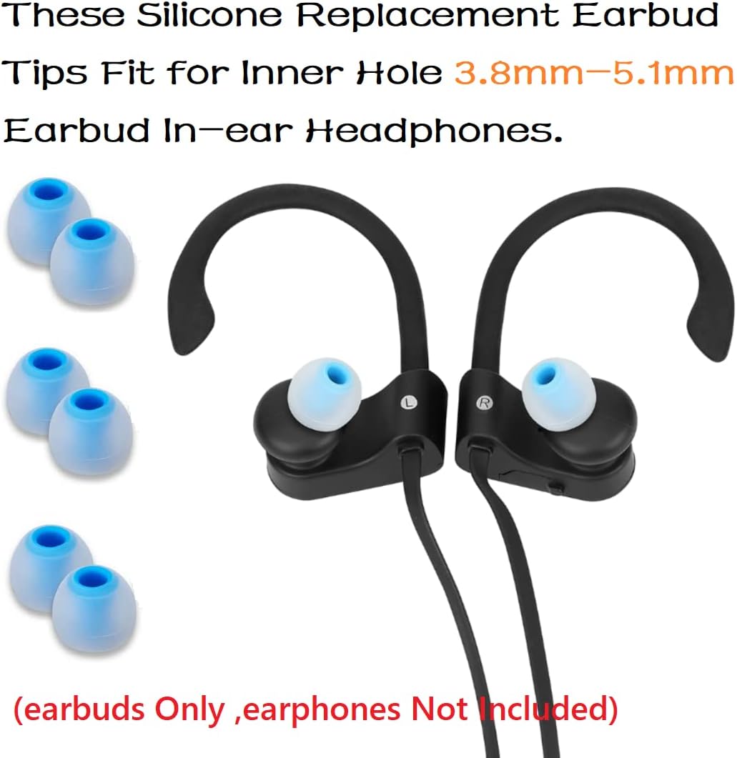 Earbud Tips Replacement Earbud Tips Ear Bud Replacement Pieces Silicone Soft and Comfortable Fit for Inner Hole from 3.8mm - 5.1mm Earphones 9 Pairs S/M/L Clear Blue