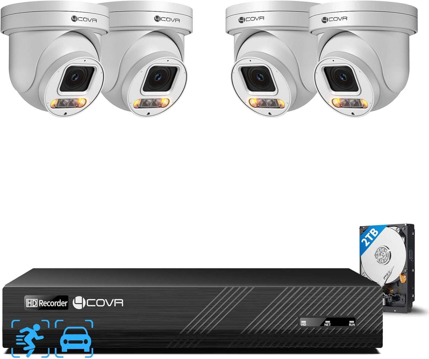 4COVR 4K PoE PTZ Security Camera System, 4X 8MP PoE IP PTZ Camera Two Way Audio, 280ｰ Pan 90ｰ Tilt 5X Optical Zoom, Smart Color Night Vision, Human Vehicle Detection, 8CH 4K NVR 2TB HDD, LY5XCP8M0804