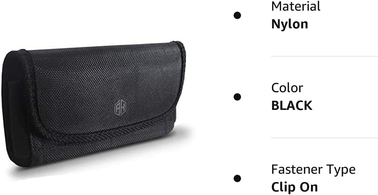 AH Military Grade Nylon Cell Phone Pouch - Clip Holder for Belt Loop, Fits iPhone 13/14 Max/Pro, S20 Plus, Otterbox (Large)