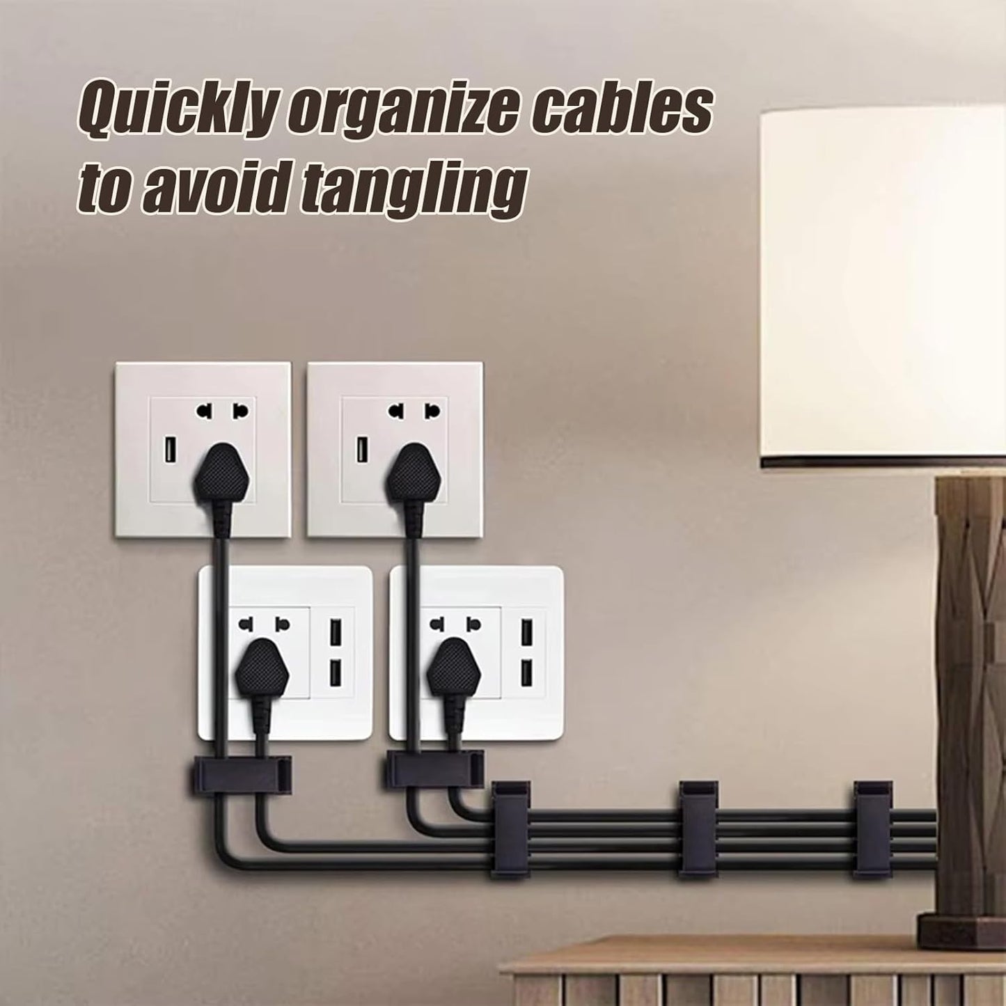 Adhesive Cable Clips Holder, Outdoor Light Clips, Black Cord Wire Clips, Sturdy Nylon Cord Wall Finisher Wire Clamp for Home, Car, Office Desk Wire Management (Black, L-50 PCS)