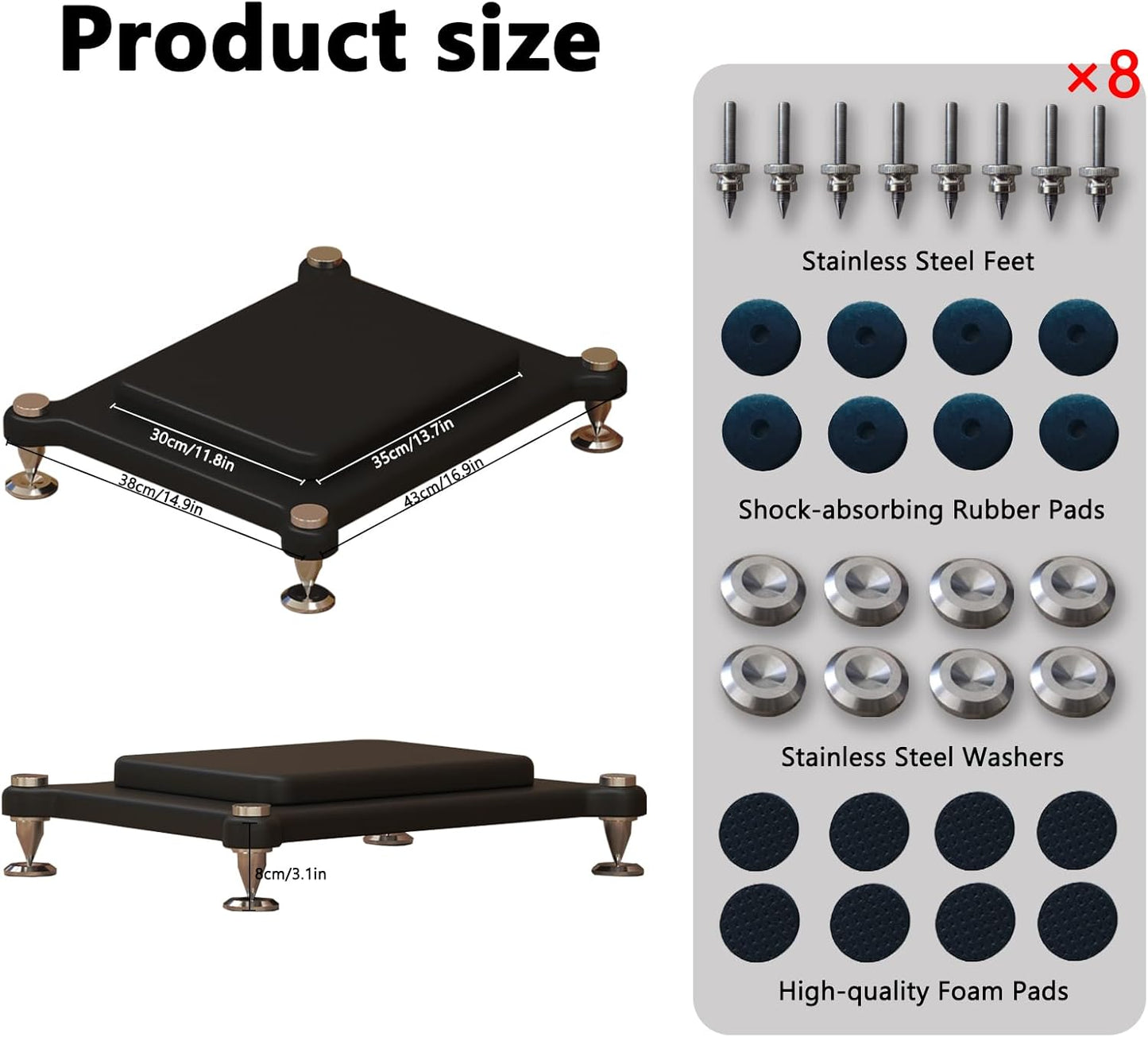 2pcs Subwoofer Isolation Stand, Double-Layered Speaker Isolation Stands with Stainless Steel Metal Feet, Acoustic Speakers Isolation Pad for Floor, Desktop (11.8×13.7in)