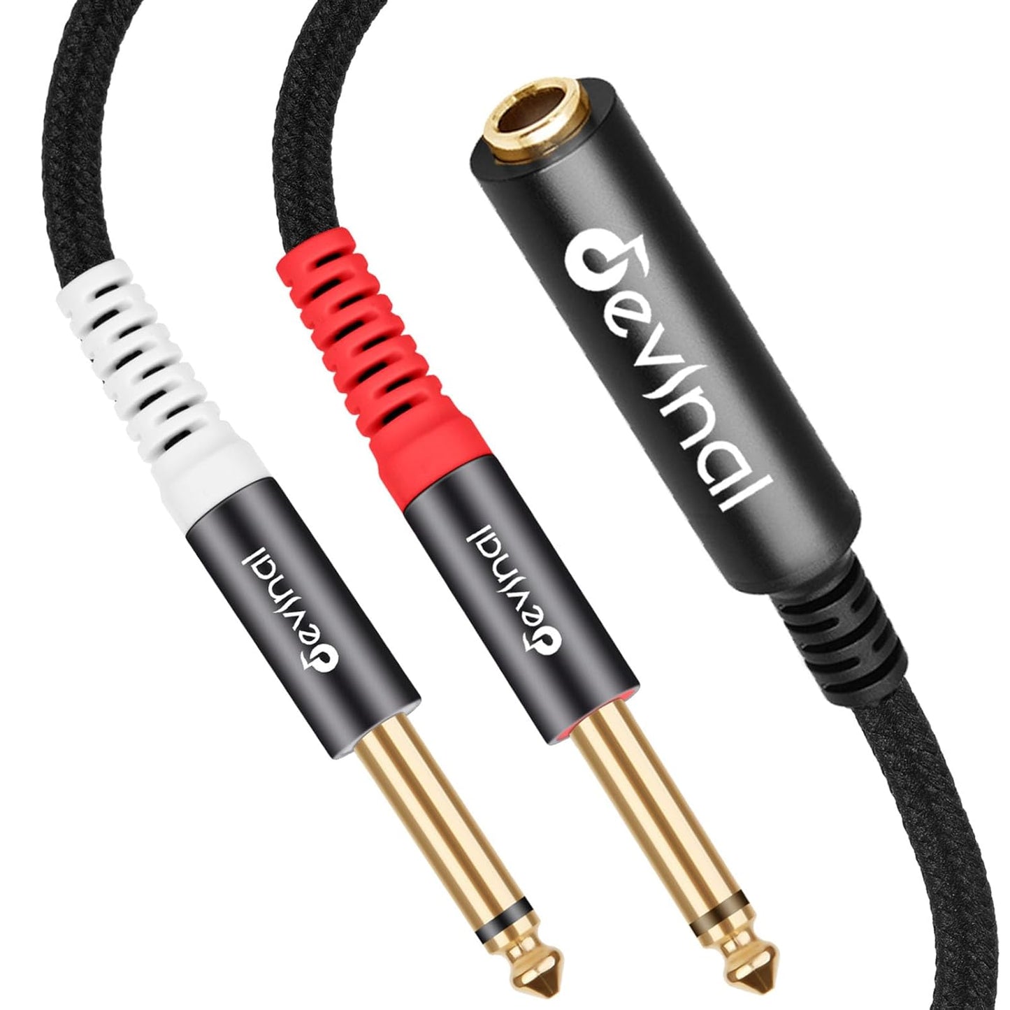 Devinal TRS to Dual TS Breakout Cable - 1/4" Female Stereo to Dual 6.35mm TS Male Adapter & 6.35mm Female to 2 x 1/4" Mono Y Splitter - 1 ft