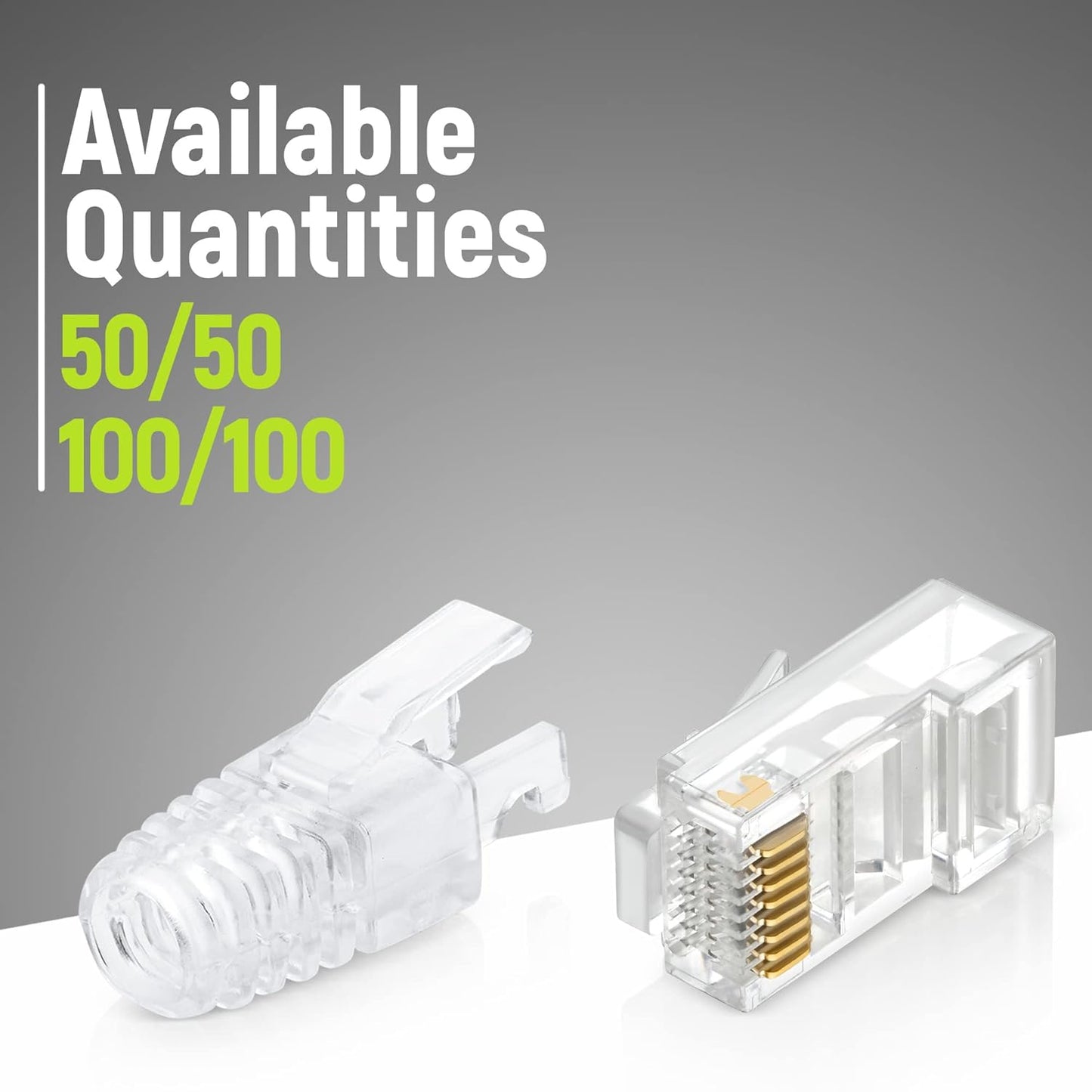 GTZ RJ45 Cat6 Pass Through Connectors and Strain Relief Boots - Pack of 50/50 - EZ to Crimp Modular Plug for Solid or Stranded UTP Network Cable