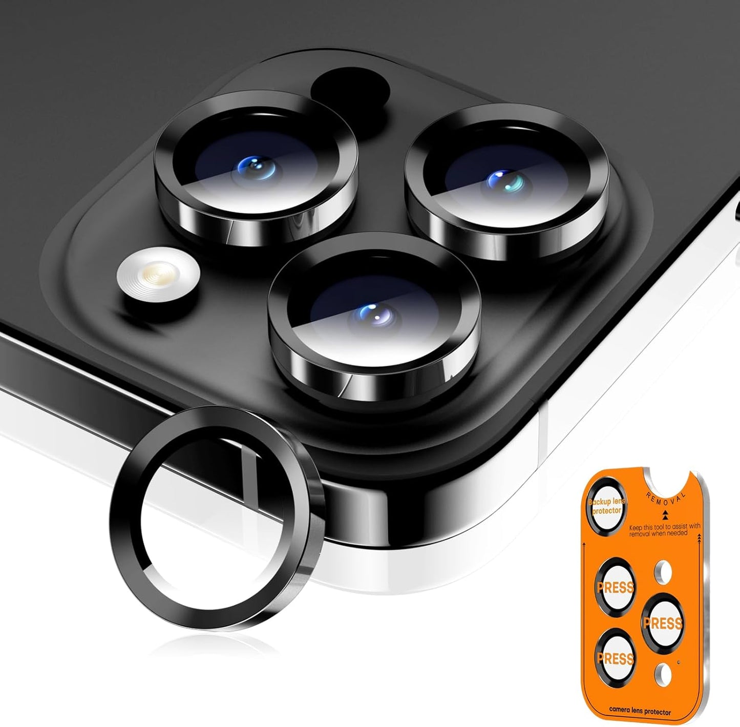 Camera Lens Protector for iPhone 16 Pro Max/16 Pro/15 Pro Max/15 Pro/14 Pro Max/14 Pro, Sapphire Glass Metal Individual Camera Cover Screen, Anti-drop, Case Friendly- Black Titanium