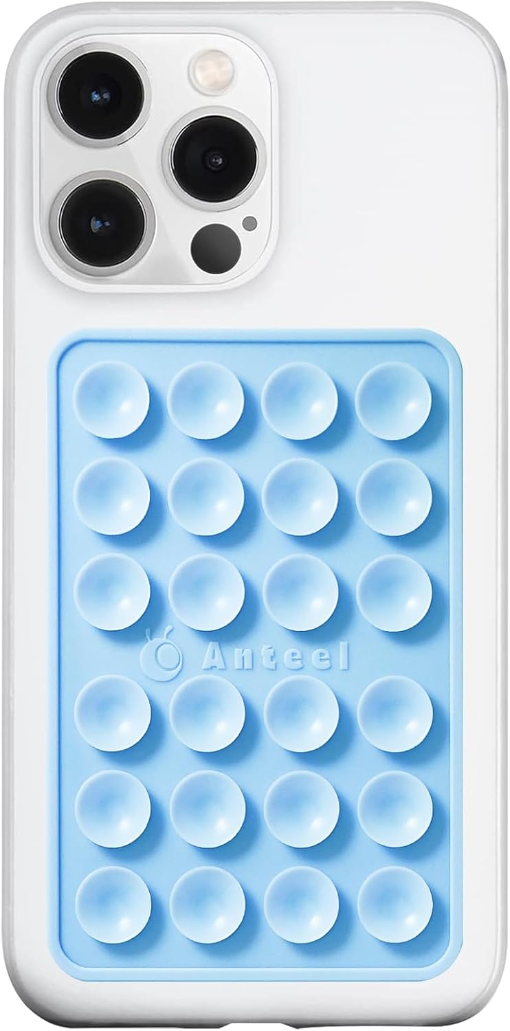 Anteel MAX Silicone Suction Phone Case Adhesive Mount, Upgraded Super Strong Grip, Durable, Easy to Use, Hands-Free Sticky Phone Holder for Selfies, Tiktok Videos, 2.56"x3.94" (Baby Blue)