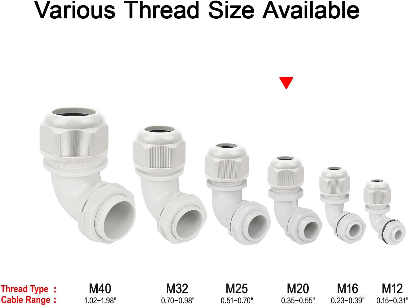 LeMotech M20 Cable Gland, 90 Degree Adjustable 9-14mm Strain Relief, Cord Connectors Nylon Joints with Gaskets, 6 Pcs, Grey