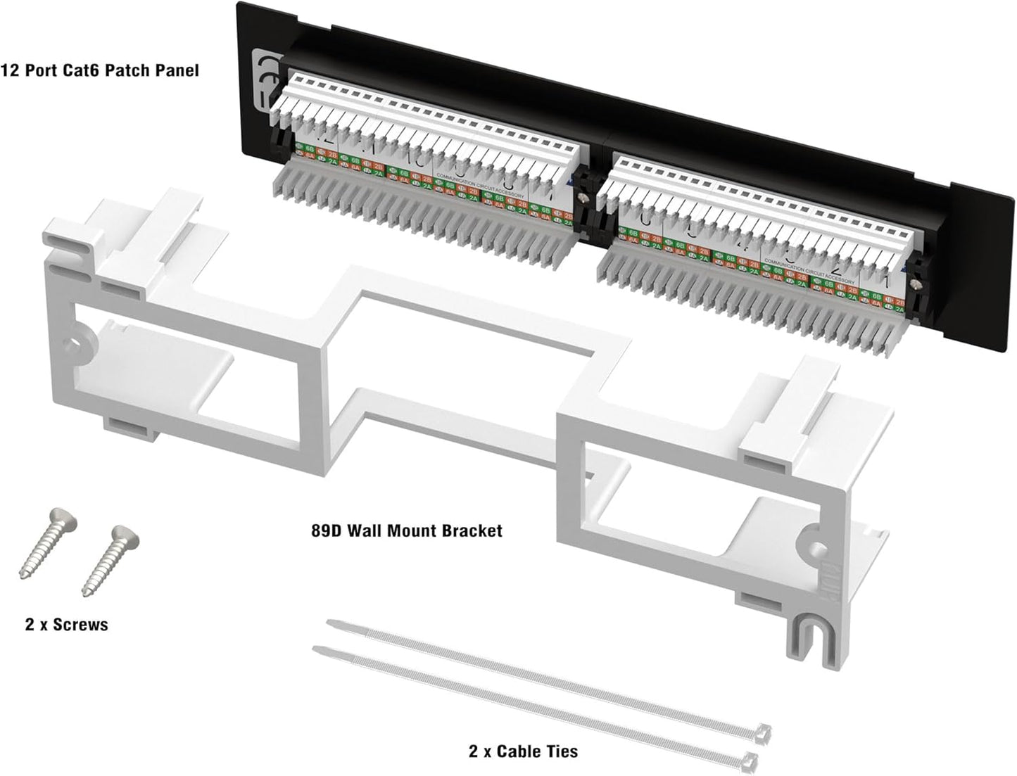 iwillink 12 Port 10Gbps Cat6A Network Patch Panel with Wall & Bracket Mount for Cat 6A/6/5e/5 Cabling