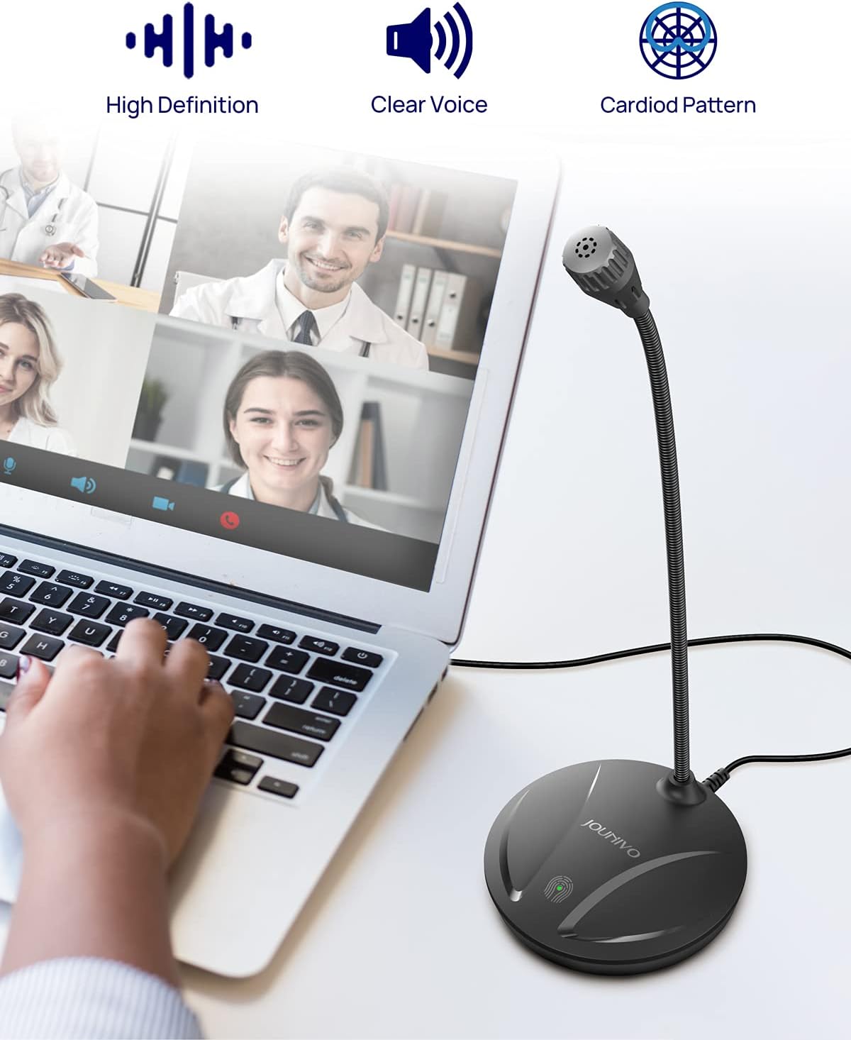 JOUNIVO USB Microphone for Computer, PC/Laptop Mic, Mute Button with LED Indicator, 360 Degree Gooseneck Design, Desktop Microphone for Streaming, Recording, Dictation, Podcasting, YouTube, JV610