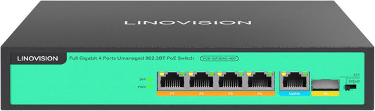 LINOVISION 4 Ports Full Gigabit PoE++ Switch, Built-in 96W Power, All 4 Ports Support BT 90W, Sufficient Power for All IEEE 802.3 af/at/bt PoE Devices, Including PTZ Cameras, AP and PoE Light