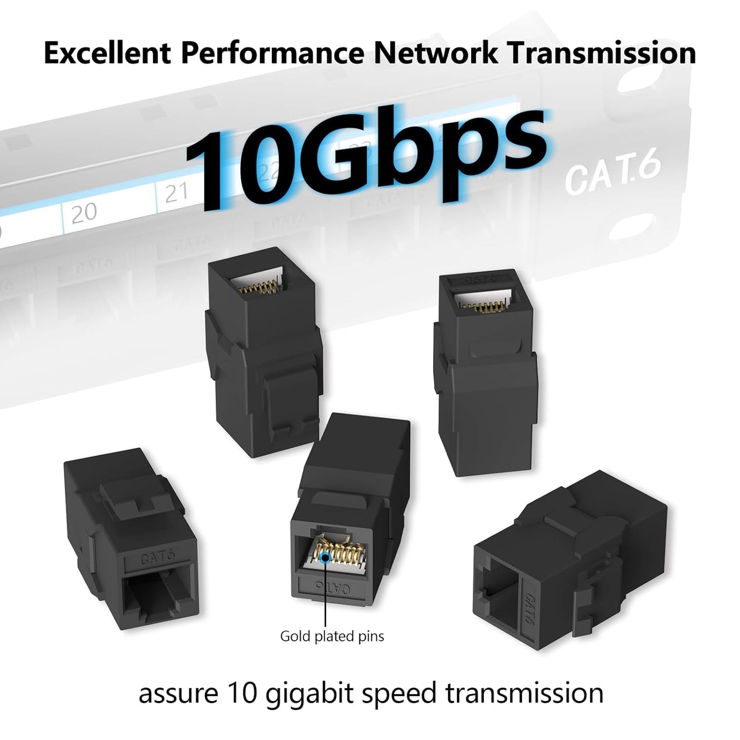 Jadaol 24 Port Patch Panel Rackmount or Wall Mount 19-Inch, 1U Cat6 Network Panel Preloaded with 24 Keystone Couplers plus 1 Spare, 10Gbps Ethernet Patch Panel with Cable Management & Back Support Bar
