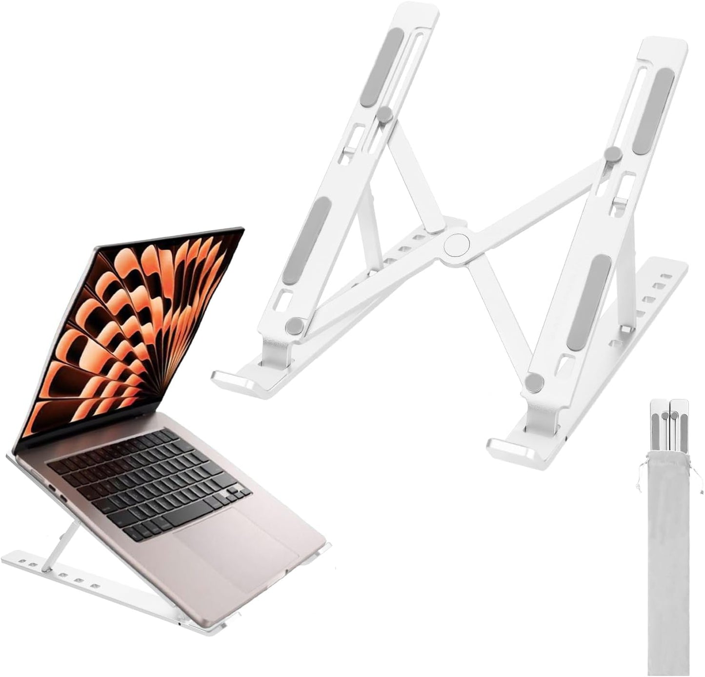 Ergonomic and Foldable Laptop Stand for Desk, Adjustable Riser, Fits All Laptops and Notebooks up to 17,Ultra-Thin,Ventilated Cooling,ABS+Silicone,Silver.