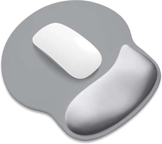 ITNRSIIET Ergonomic Mouse Pad with Wider Memory Foam Wrist Rest +17%, Curved Cushion Reduces Pressure 20%, Pain Relief, Non-Slip, Smooth, Cute Color Desk Accessory, 9.85 x 9 inch, Light Gray Accent