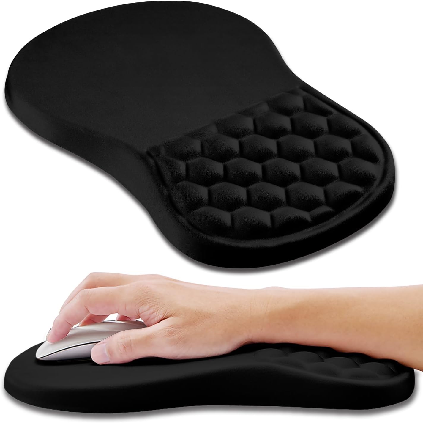 Hokafenle Ergonomic Mouse Pad Wrist Support, Wrist Rest Mousepad for Carpal Tunnel Pain Relief with Integrated Memory Foam Slope Massage Bulge (11.8x7.9 inch,Polar Night