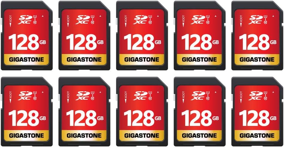 GIGASTONE 128GB SD Card 10-Pack UHS-I U1 Class 10 SDXC Memory Card Full HD Video for Canon Digital Camera, Full-Sized SD Card, with 10 mini case