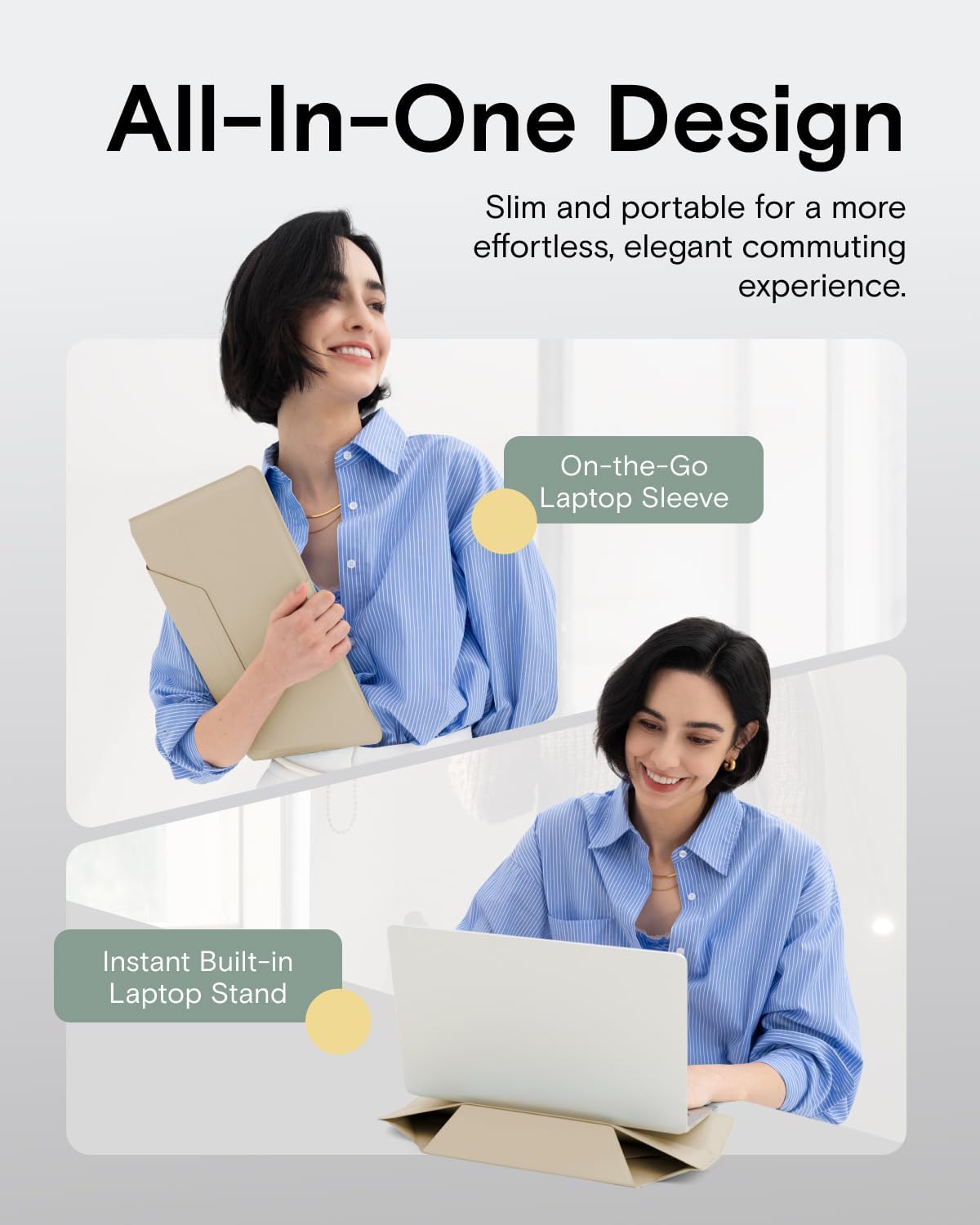 MOFT Laptop Carry Sleeve, 2-in-1 Laptop Bag & Stand for 15"-16" MacBook Air/Pro & Dell/HP/Lenovo/Asus, Stylish Slim Computer Sleeve Bag with Expandable Storage for Computer Accessories, Beach White