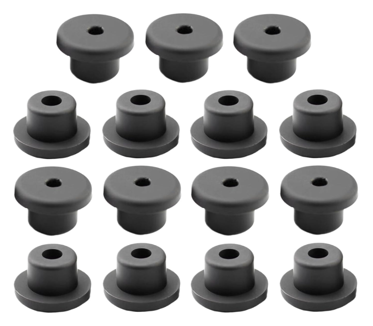 15 pcs 9/16" Drill Hole，1/4" ID Black Silicone Top hat Rubber Grommets for Wiring，Automotive，Firewall，Hole Plug，Desk，Screw，Water and Gas Pipe，Drain，House Siding，Cable Bushing，Glass，Wire Plug