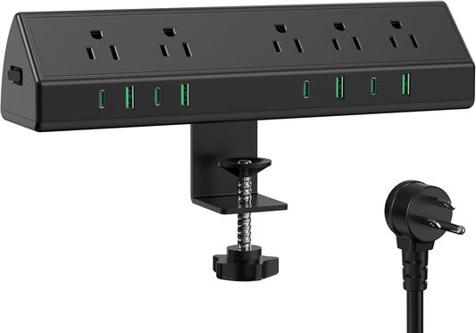 Jgstkcity Desk Clamp Power Strip,45W Fast Charging Station,4 USB-C,4 USB-A,Desk Mount Surge Protector,1875W Extension Cord with Multiple Outlets,ETL Listed,for Home Office Dorm Room
