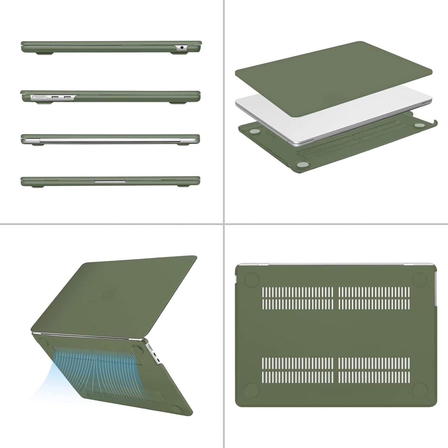 MOSISO Compatible with MacBook Air 13 inch Case 2025 2024 2023 2022 M4 A3240 M3 A3113 M2 A2681, Plastic Hard Shell&Keyboard Cover&Screen Film&Type C for MacBook Air 13.6 inch Case, Army Green