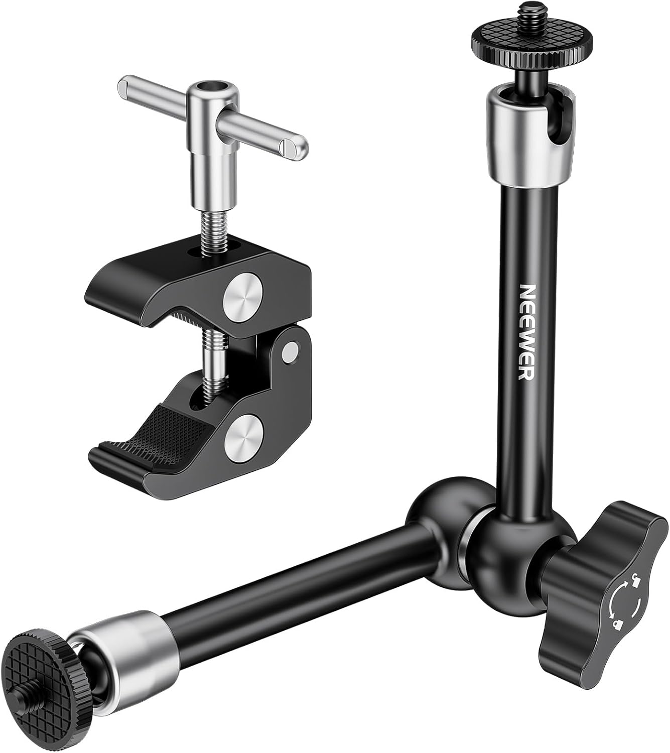 NEEWER 9.8"/25cm Adjustable Magic Arm with Super Clamp, 1/4" & 3/8" Threads, 1/4" Screws for Flash/LED Light/Microphone/Monitor, Compatible with SmallRig Camera Cage, Max Load: 4.4lb/2kg, ST25C
