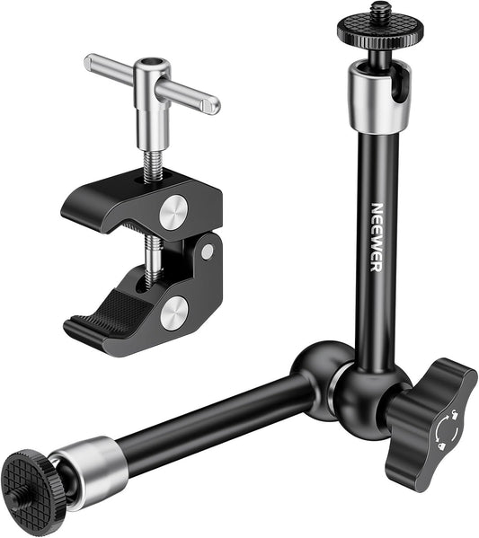 NEEWER 9.8"/25cm Adjustable Magic Arm with Super Clamp, 1/4" & 3/8" Threads, 1/4" Screws for Flash/LED Light/Microphone/Monitor, Compatible with SmallRig Camera Cage, Max Load: 4.4lb/2kg, ST25C
