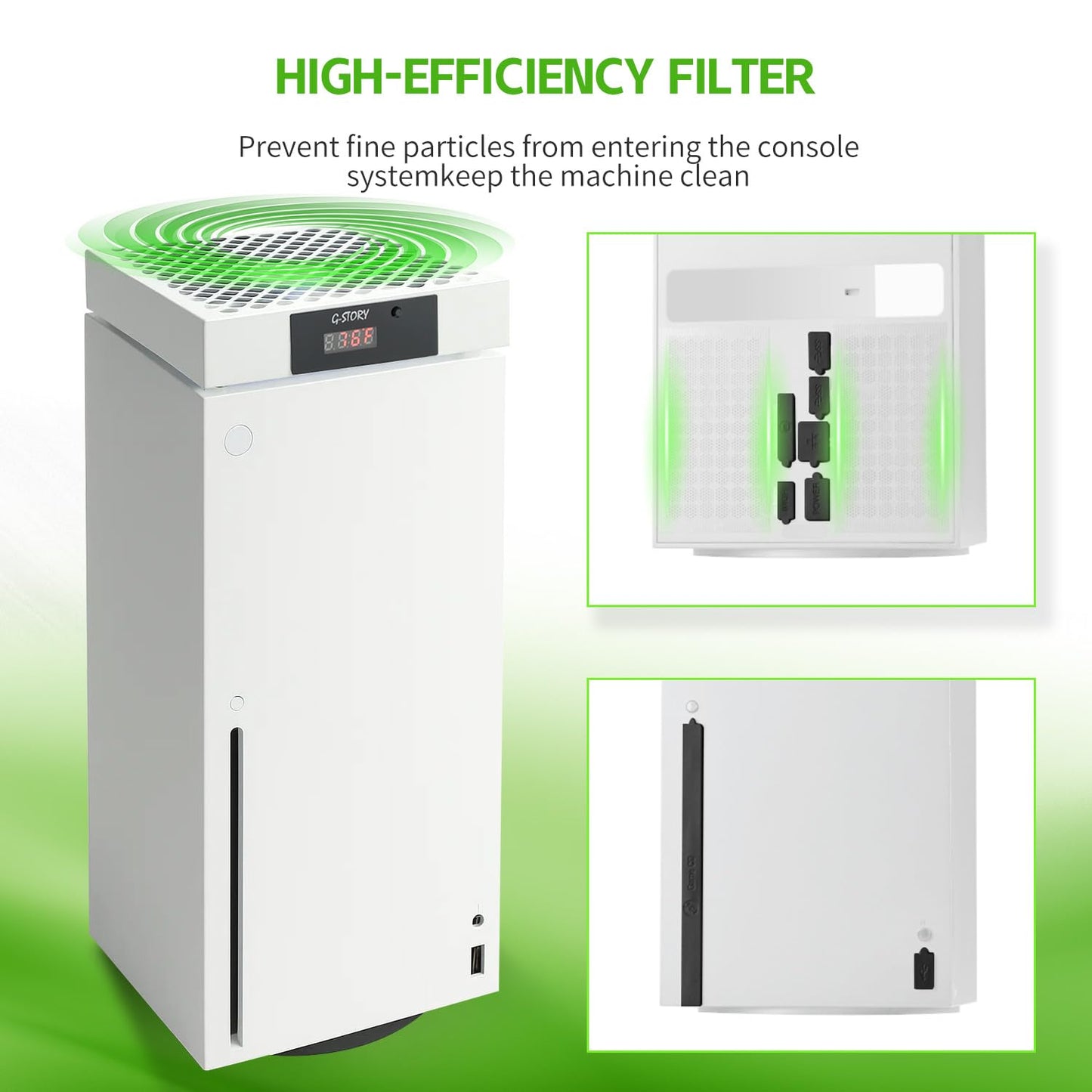 G-STORY Cooling Fan for Xbox Series X with Automatic Fan Speed Adjustable by Temperature, LED Display, High Performance Cooling, Low Noise, 3 Speed 1500/1750/2000RPM (140MM) with RGB LED (White)