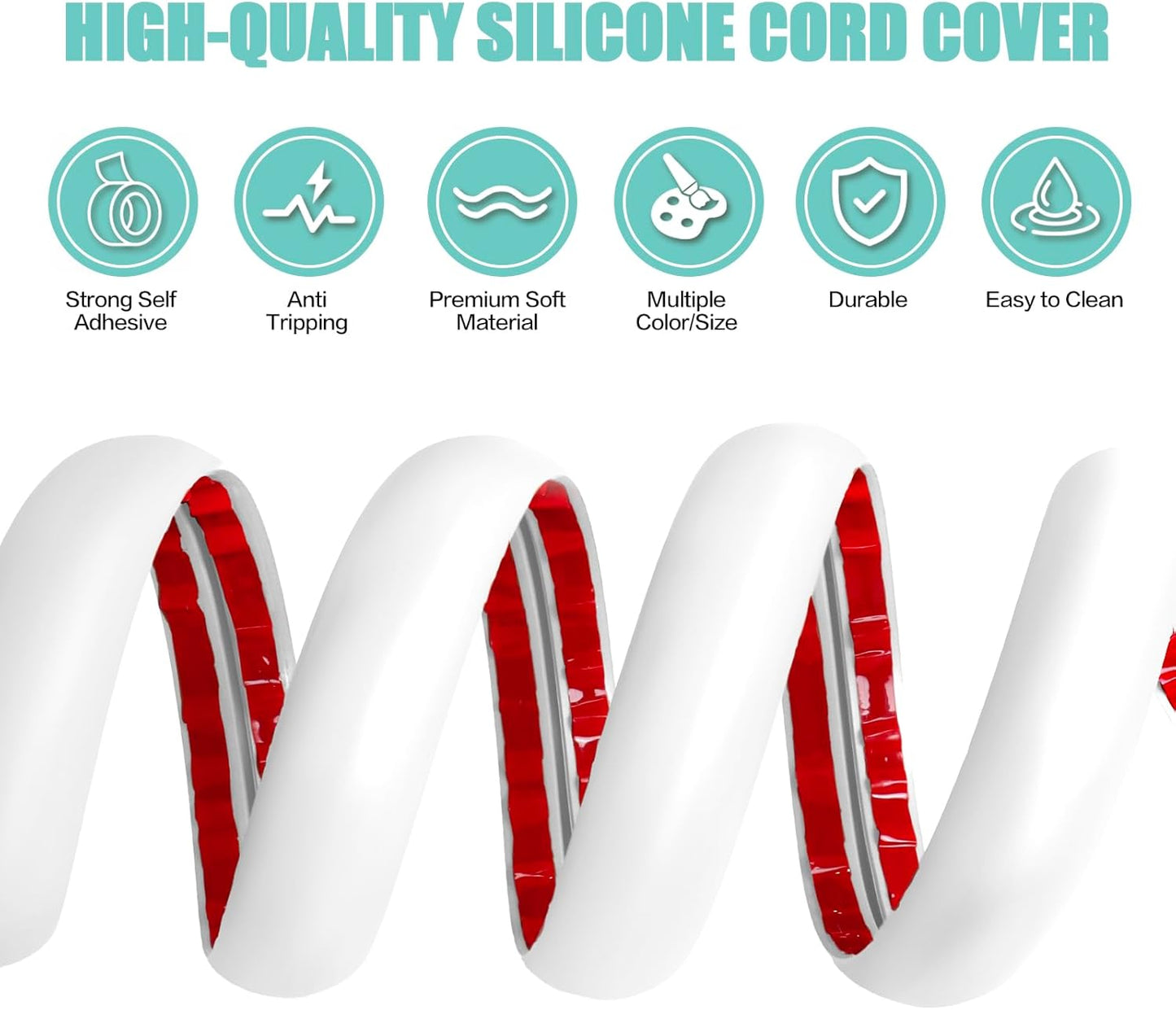 Floor Cord Cover Cavity 0.8"x0.37" Self Adhesive Cord Hider, 3.3FT Low Profile Cable Management, Extension Strip Protector for Wires, Prevent Cable Trips for Offices, Gyms, Exhibitions (White)