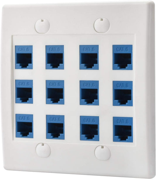 Cat6 Keystone Ethernet Wall Plate Female to Female - White (12 Port)