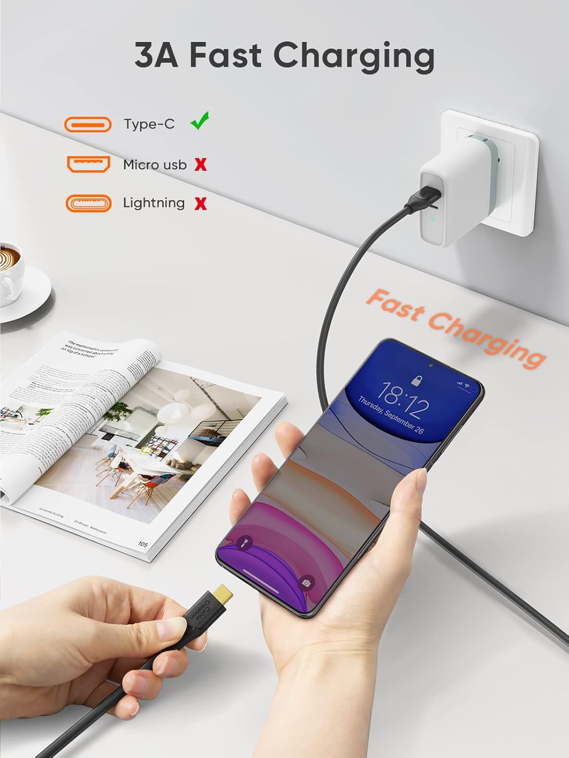 CableCreation USB A to USB C Cable 3.3FT, USB-C to USB 3.1 USB 3.2 Gen2 10Gbps USB-A to C Data Cord, Android Auto Cable 3A for Type-C External SSD MacBook Pro iPad, Galaxy S24 Ultra/S24+/S23,1.0m